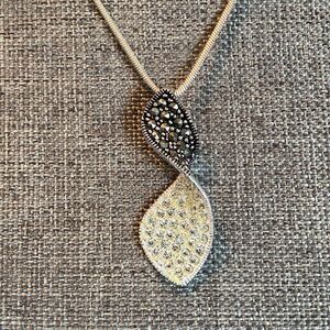 Silver Two-Tone Marcasite & Crystal Teardrop Pendant Necklace - Women Jewelry